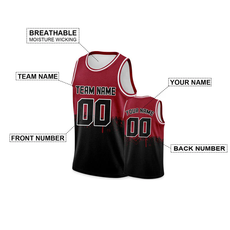 Custom Red Black-White Authentic Spilt Fashion Basketball Jersey2