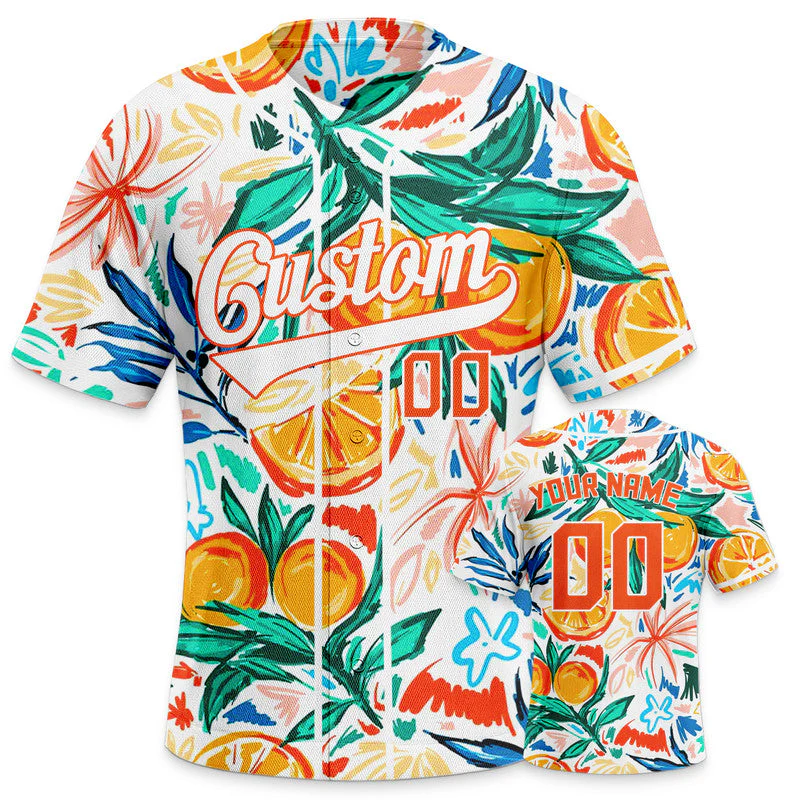 Custom White White-Orange 3D Pattern Design Fruits Authentic Baseball Jersey