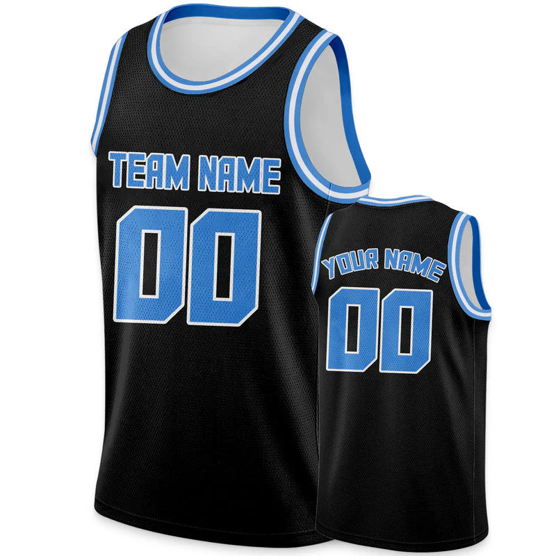 Custom Black Powder Blue Round Neck Rib-Knit Basketball Jersey