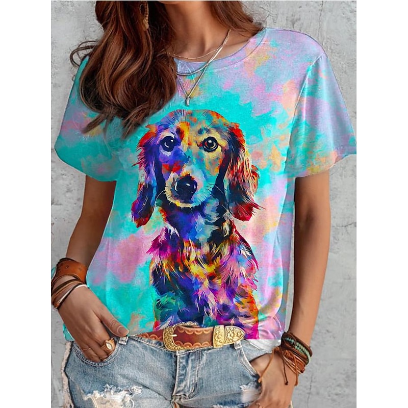 Dog Print Fashion Short Sleeve Tee