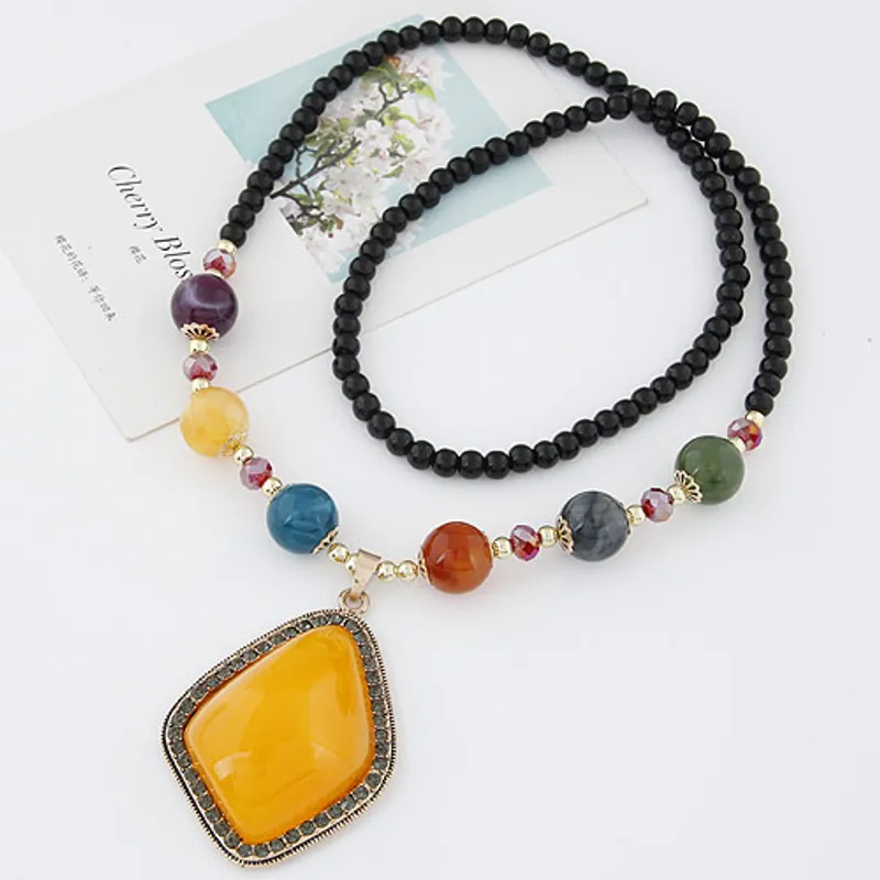 Beaded Resin Pendant Necklace