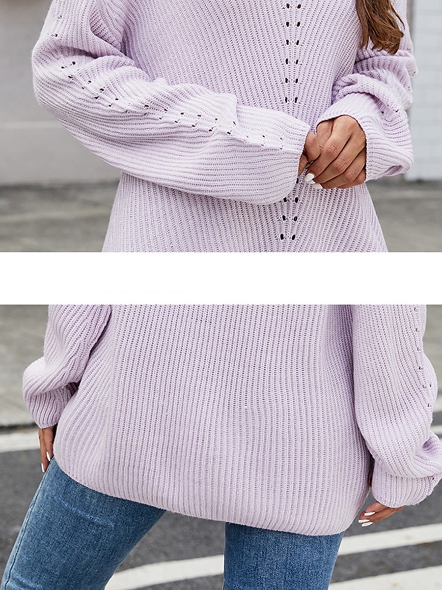 V-Neck Ribbed Knit Sweater Blue & Light Purple Hollow Out Knit