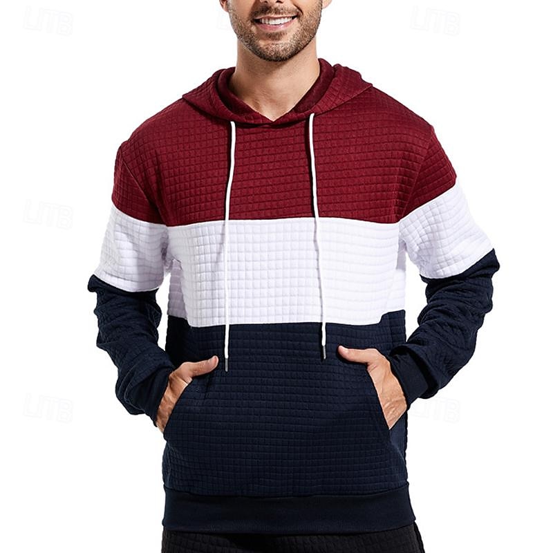 Plain Color Block Pocket Hoodie