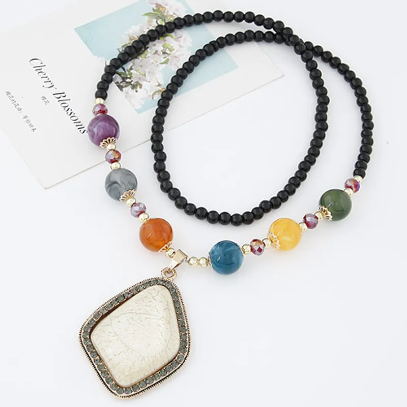 Beaded Resin Pendant Necklace