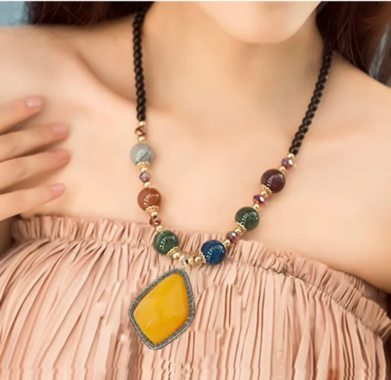 Beaded Resin Pendant Necklace