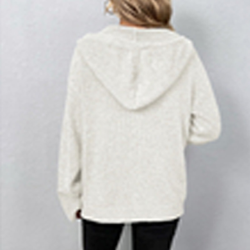 Hooded Button Crochet Knit Cardigan Black & White Holiday Style