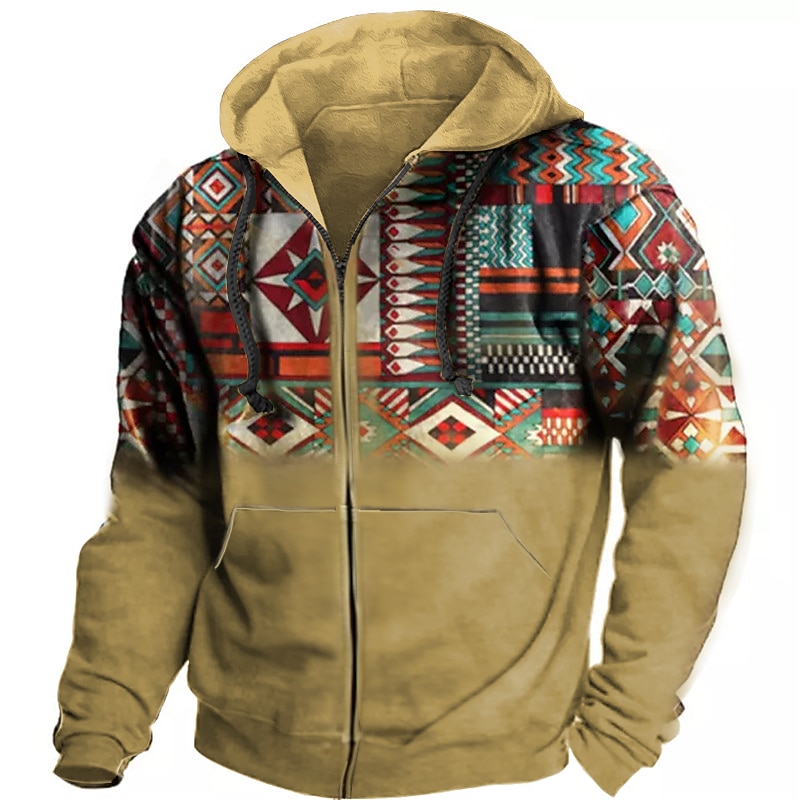 Geometric Graphic Full Zip Hoodie