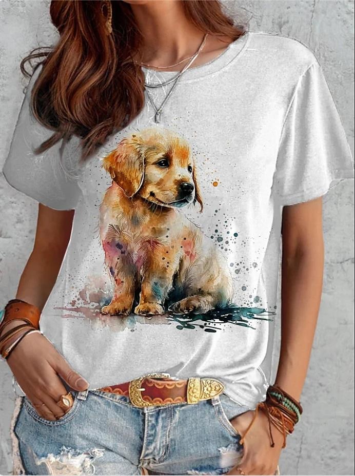 Dog Print Fashion Short Sleeve Tee